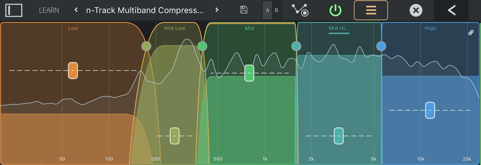 Multiband Compressor with five bands and the Mid High band selected